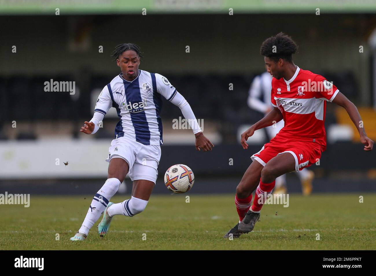 Hednesford, UK. 05th Jan, 2023. Akeel Higgins of West Bromwich Albion in action during the Premier League Cup match West Bromwich Albion vs Middlesbrough U23's at Keys Park, Hednesford, United Kingdom, 5th January 2023 (Photo by Gareth Evans/News Images) Credit: News Images LTD/Alamy Live News Stock Photo