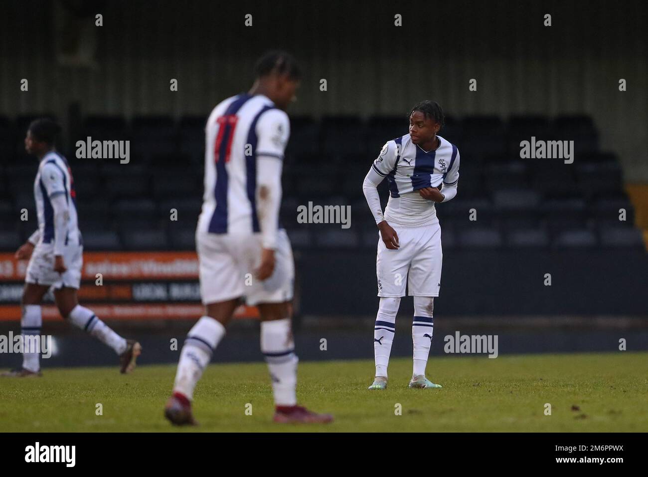 Hednesford, UK. 05th Jan, 2023. Akeel Higgins of West Bromwich Albion reacts at full time in the Premier League Cup match West Bromwich Albion vs Middlesbrough U23's at Keys Park, Hednesford, United Kingdom, 5th January 2023 (Photo by Gareth Evans/News Images) Credit: News Images LTD/Alamy Live News Stock Photo