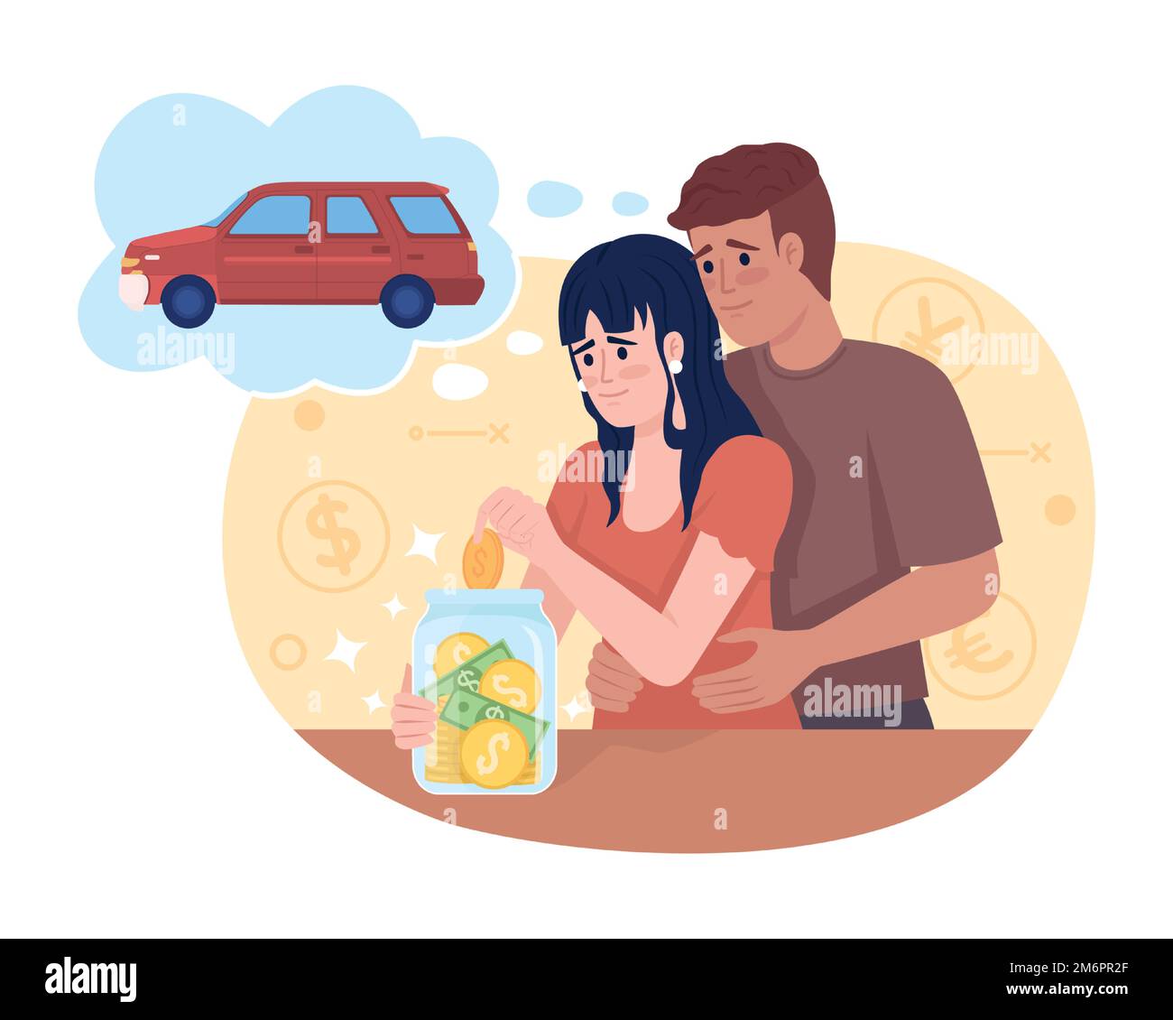Saving for car 2D vector isolated illustration Stock Vector
