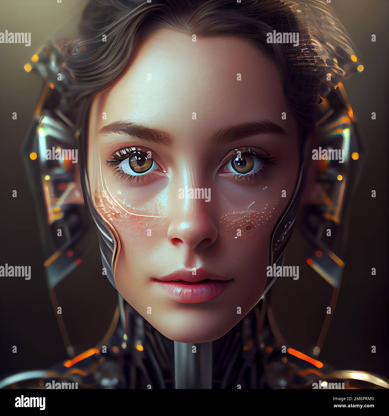An AI generated hyper-realistic art illustration of detailed futuristic  female robot face, cyberpunk character Stock Photo - Alamy