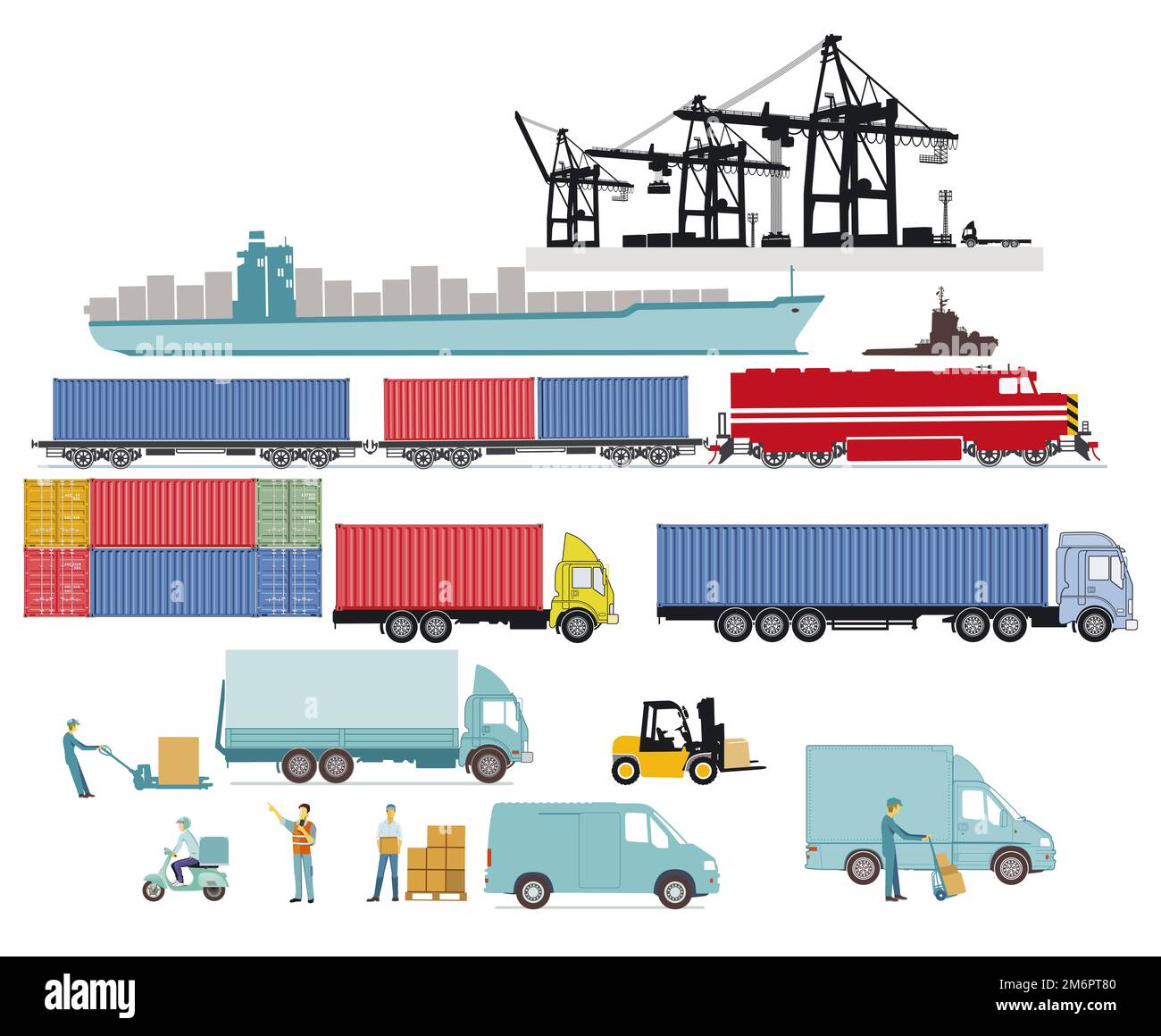 Logistic and shipping, container transportation, illustration Stock Photo