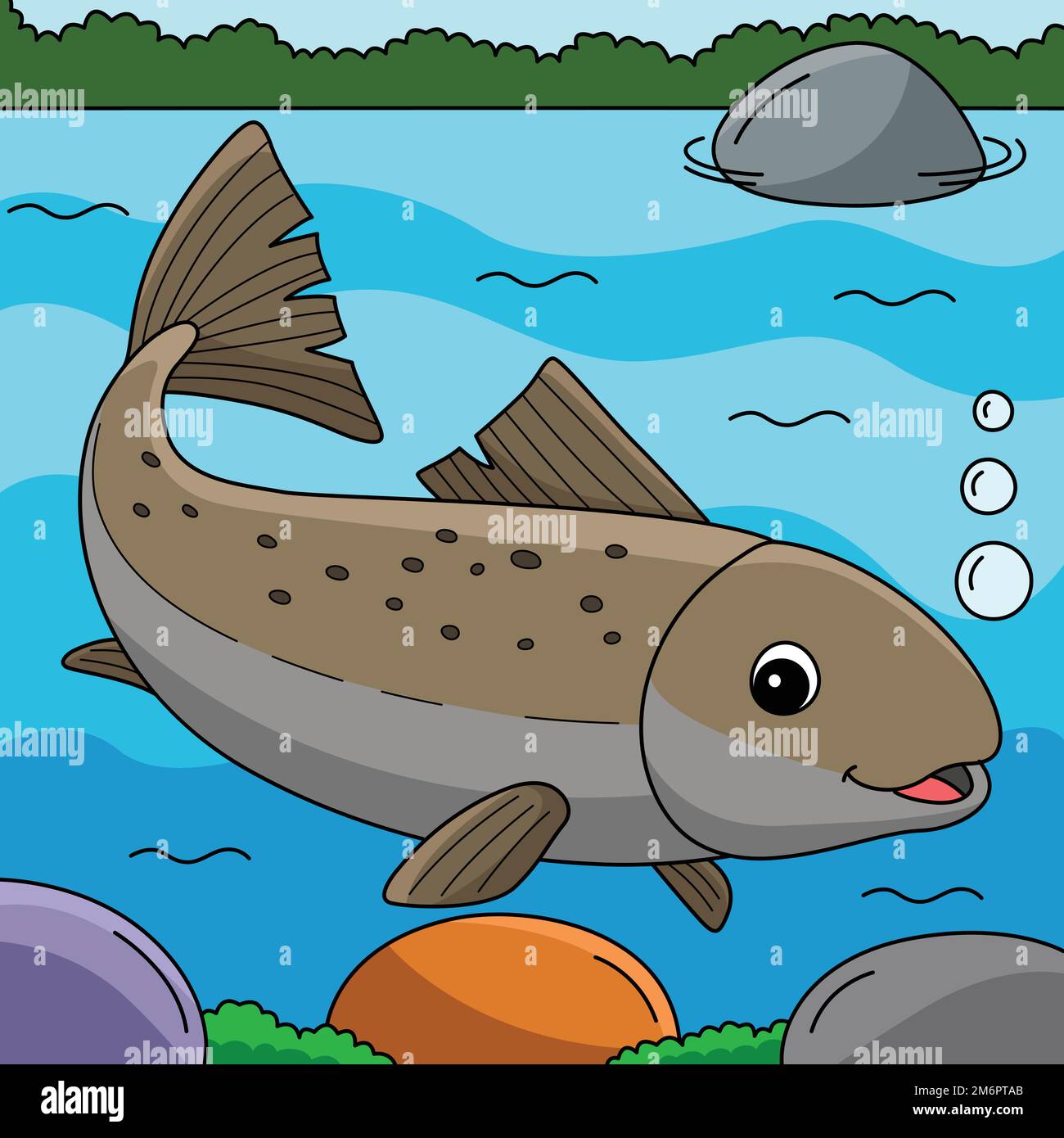 Salmon Animal Colored Cartoon Illustration Stock Vector