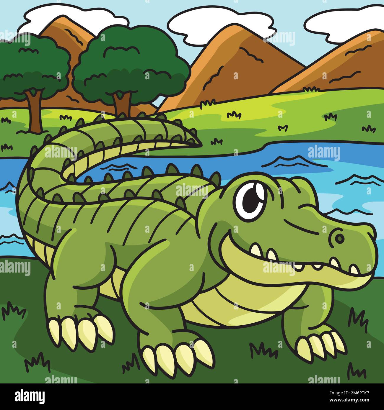Crocodile Marine Animal Colored Cartoon  Stock Vector