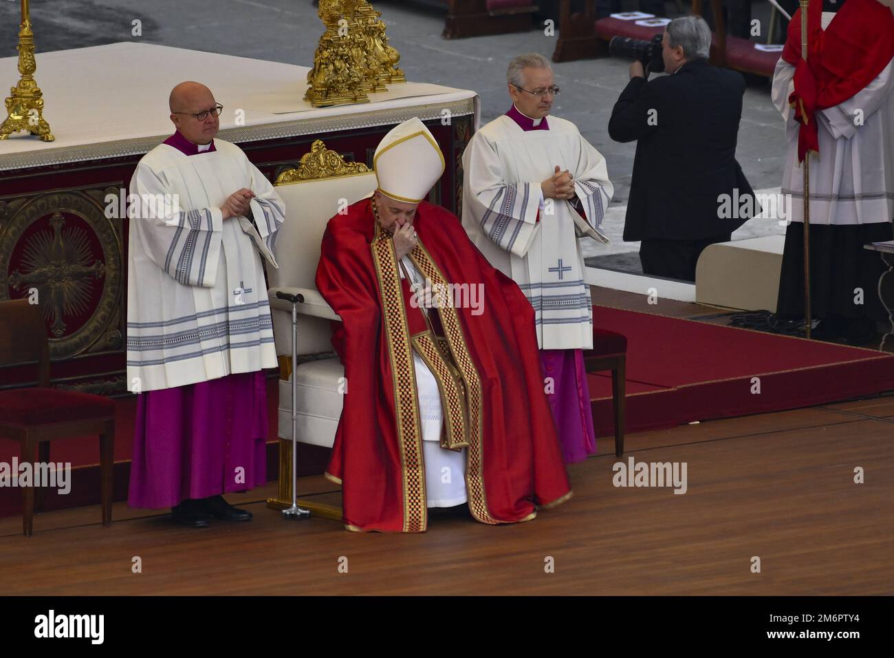 Pope Francis during the Funeral Mass for the Pope Emeritus Benedict XVI ...