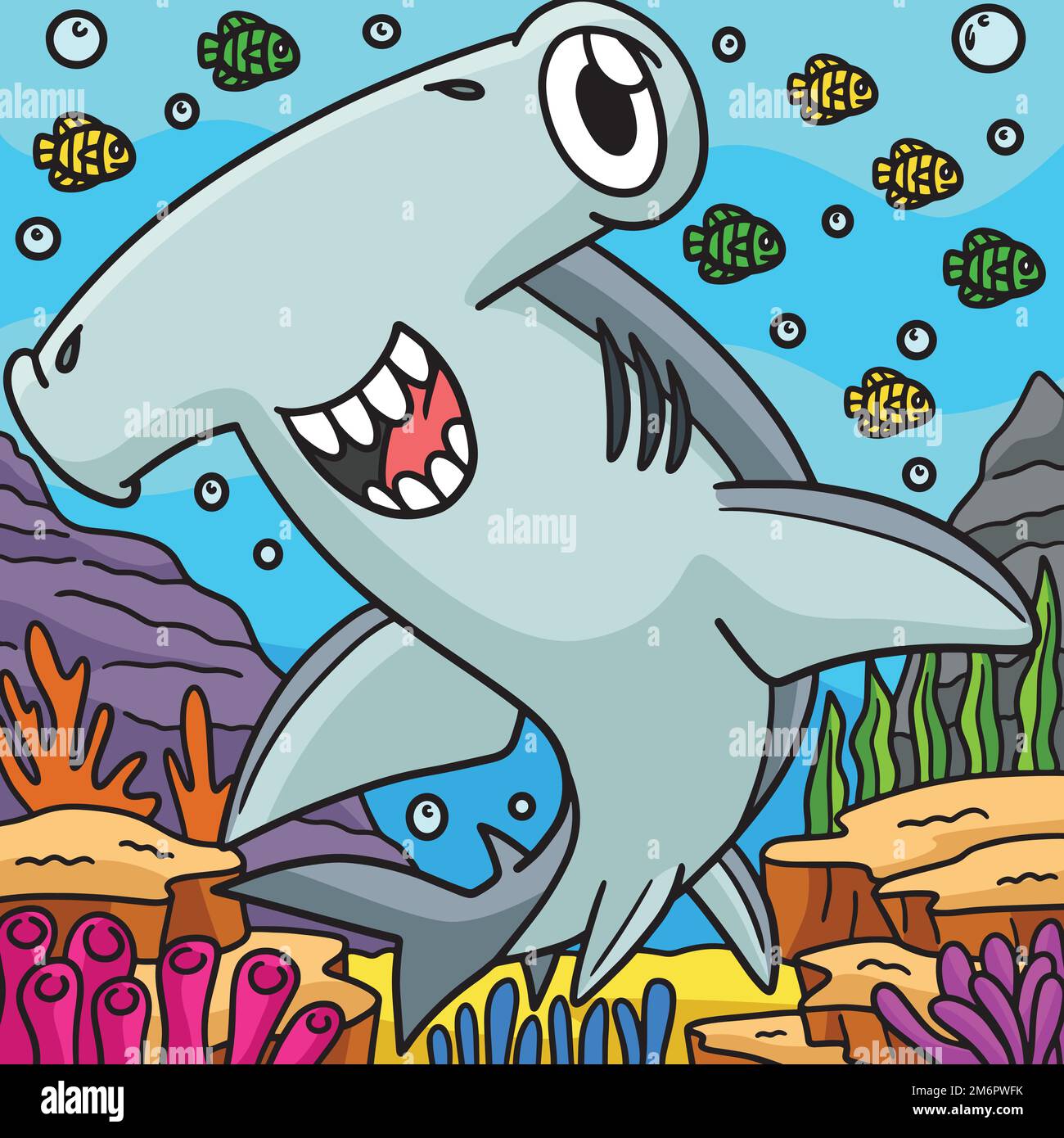 Hammerhead Shark Marine Animal Colored Cartoon  Stock Vector