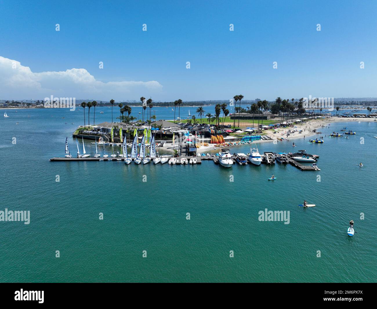 Aerial view of Mission Bay water sports zone in San Diego, California