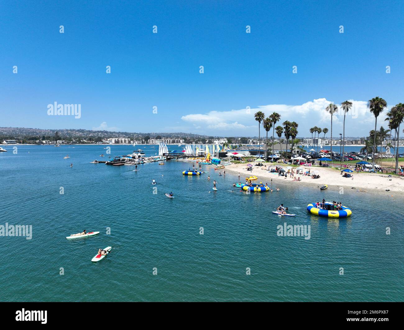 Aerial view of Mission Bay water sports zone in San Diego, California
