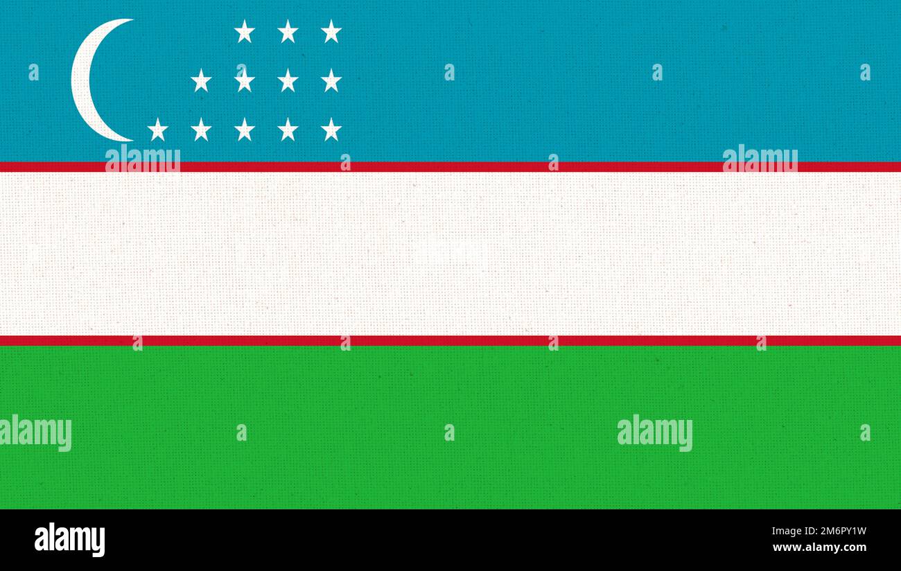 Flag of Uzbekistan. flag of Asiatic country on fabric surface. Uzbek