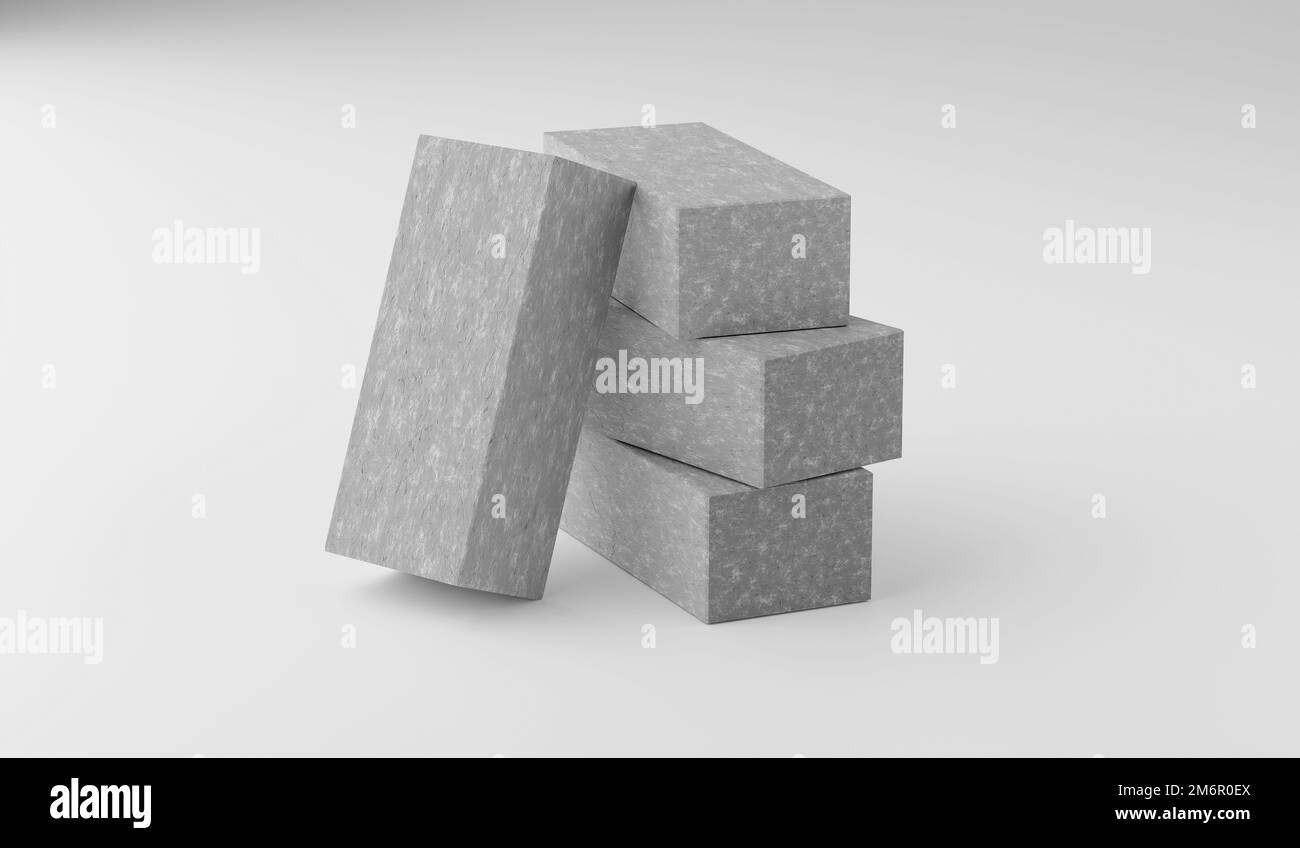 Construction Concrete Bricks on White Background 3D Illustration