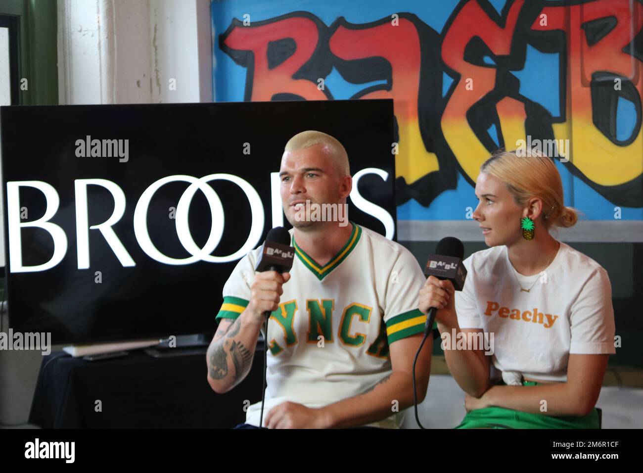 Broods - Georgia and Caleb Nott fiming an interview in New York Stock Photo
