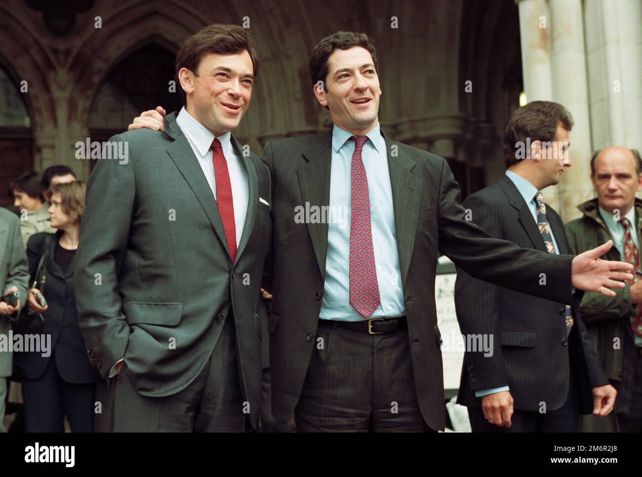 Kevin and Ian Maxwell walked free from court after a jury acquitted them of all charges of defrauding the Maxwell pension fund, High Court, London, UK Stock Photo