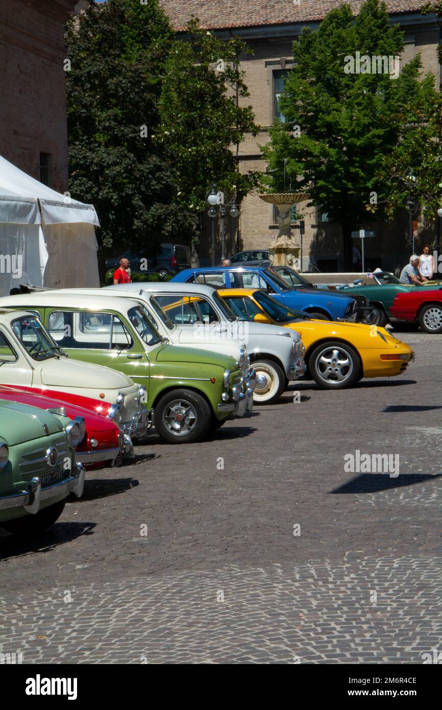 Rally of classic cars fiat 600 in pesaro Stock Photo