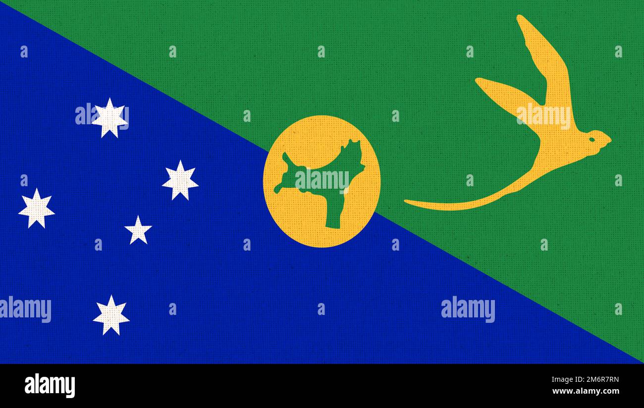 Flag of Christmas Island. National flag of Christmas Island. flag of island country on fabric surfac Stock Photo
