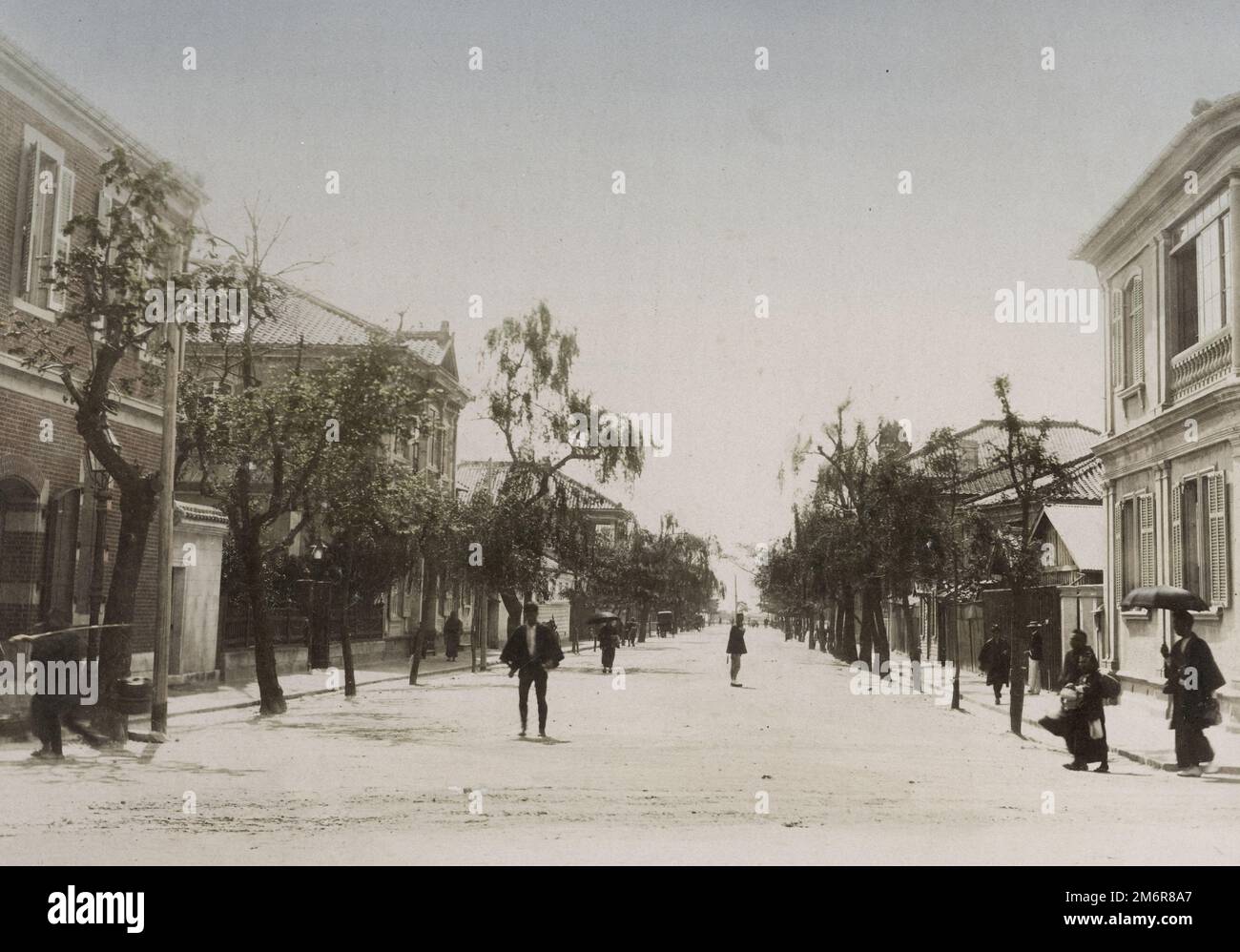 19th century vintage photograph: Street scene, Kobe, Japan Stock Photo