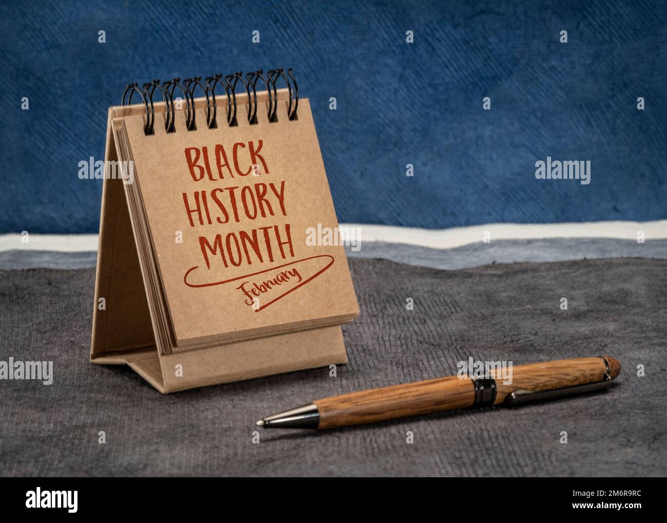 February Black History Month, handwriting in a desktop calendar, an