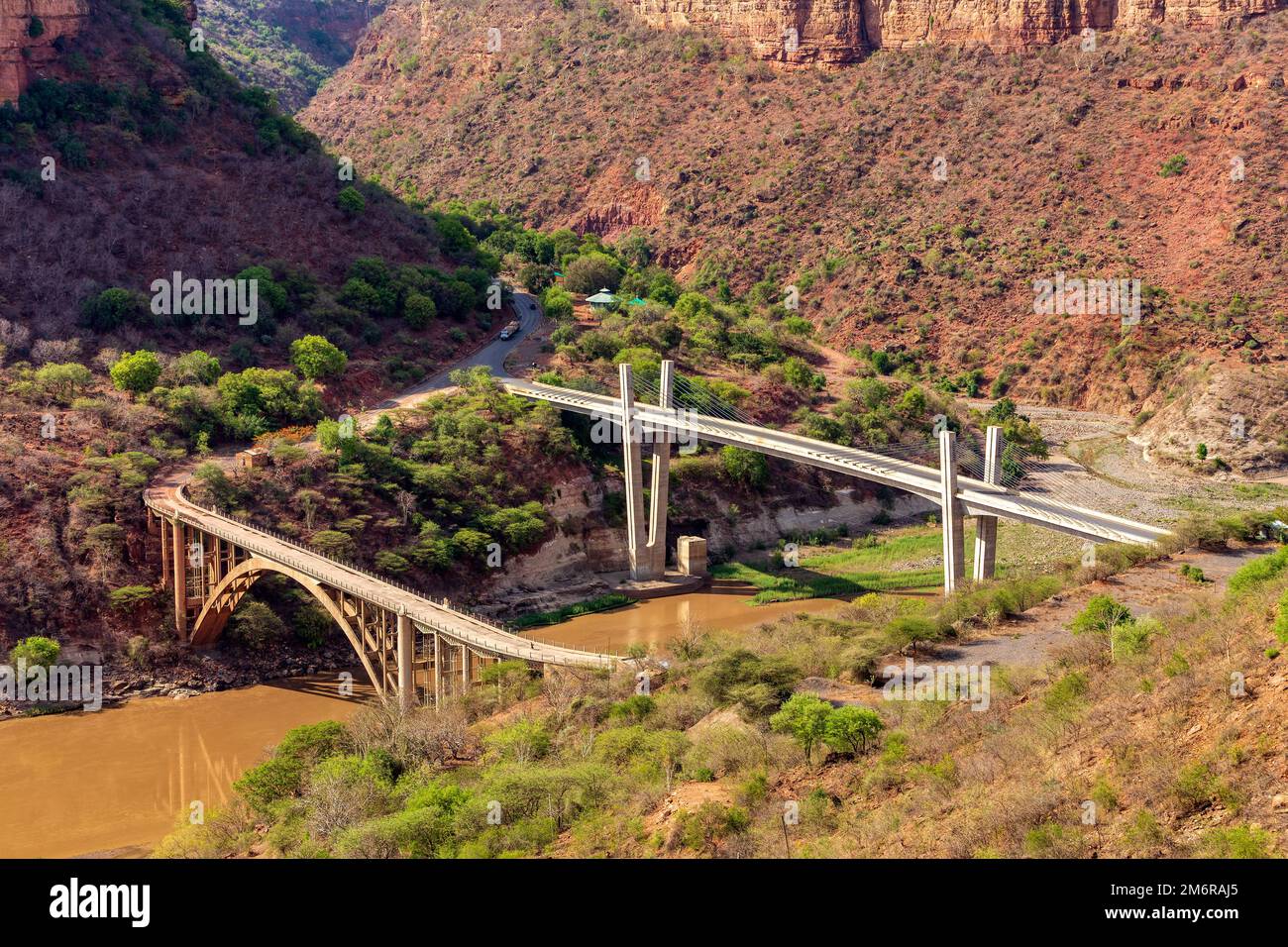 Old and new bridge across mountain river Blue Nile near Bahir Dar