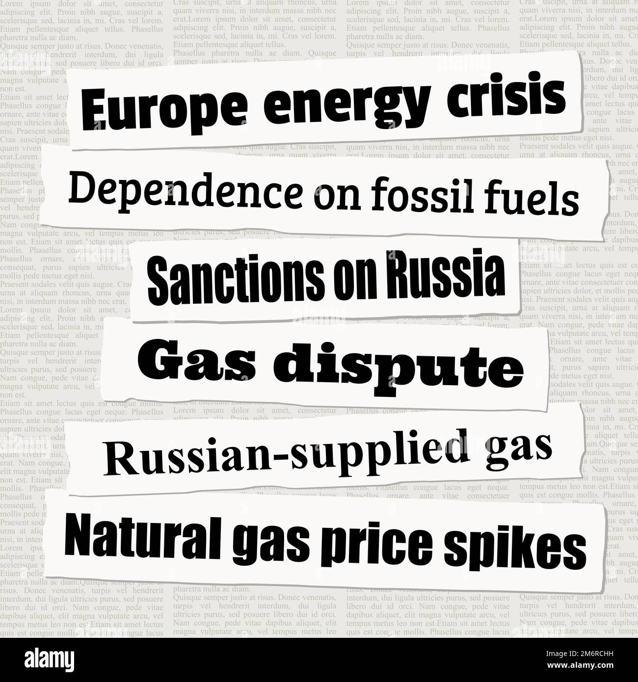 Europe energy crisis news headlines. Newspaper clippings about natural gas crisis and dependency on fossil fuels. Stock Vector