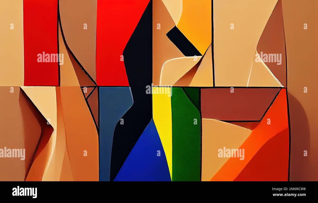 Abstract lgbt painting. Abstract bright color painting in cubism style. Associative painting. Digital illustration based on rend Stock Photo