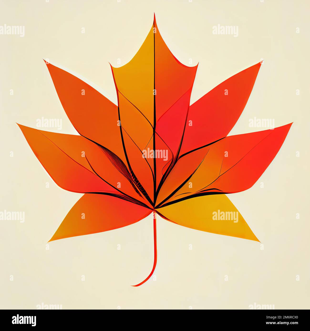 Stylized maple leaf on isolated background. Digital illustration based on render by neural network Stock Photo