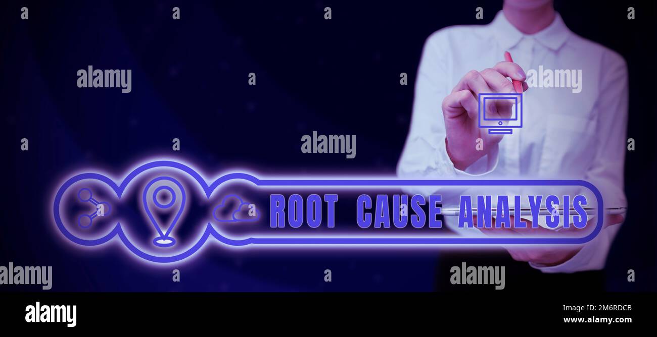 Sign displaying Root Cause Analysis. Word for Method of Problem Solving Identify Fault or Problem Stock Photo