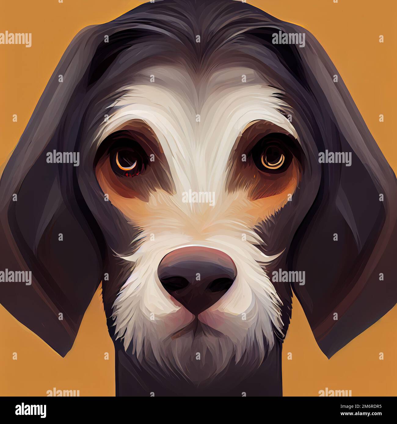 Close-up digital portrait of a dog. Digital illustration based on render by neural network Stock Photo