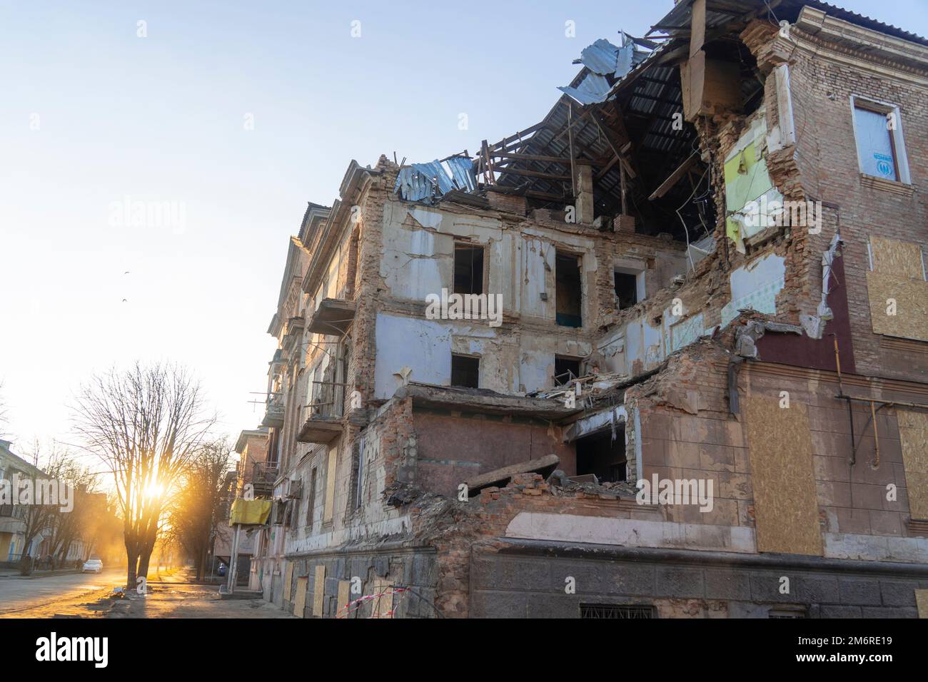 City of Krivoy Rog, Dnepropetrovsk region, Ukraine - 19-12-2022: Residential building destroyed by rocket fire. War in Ukraine Stock Photo