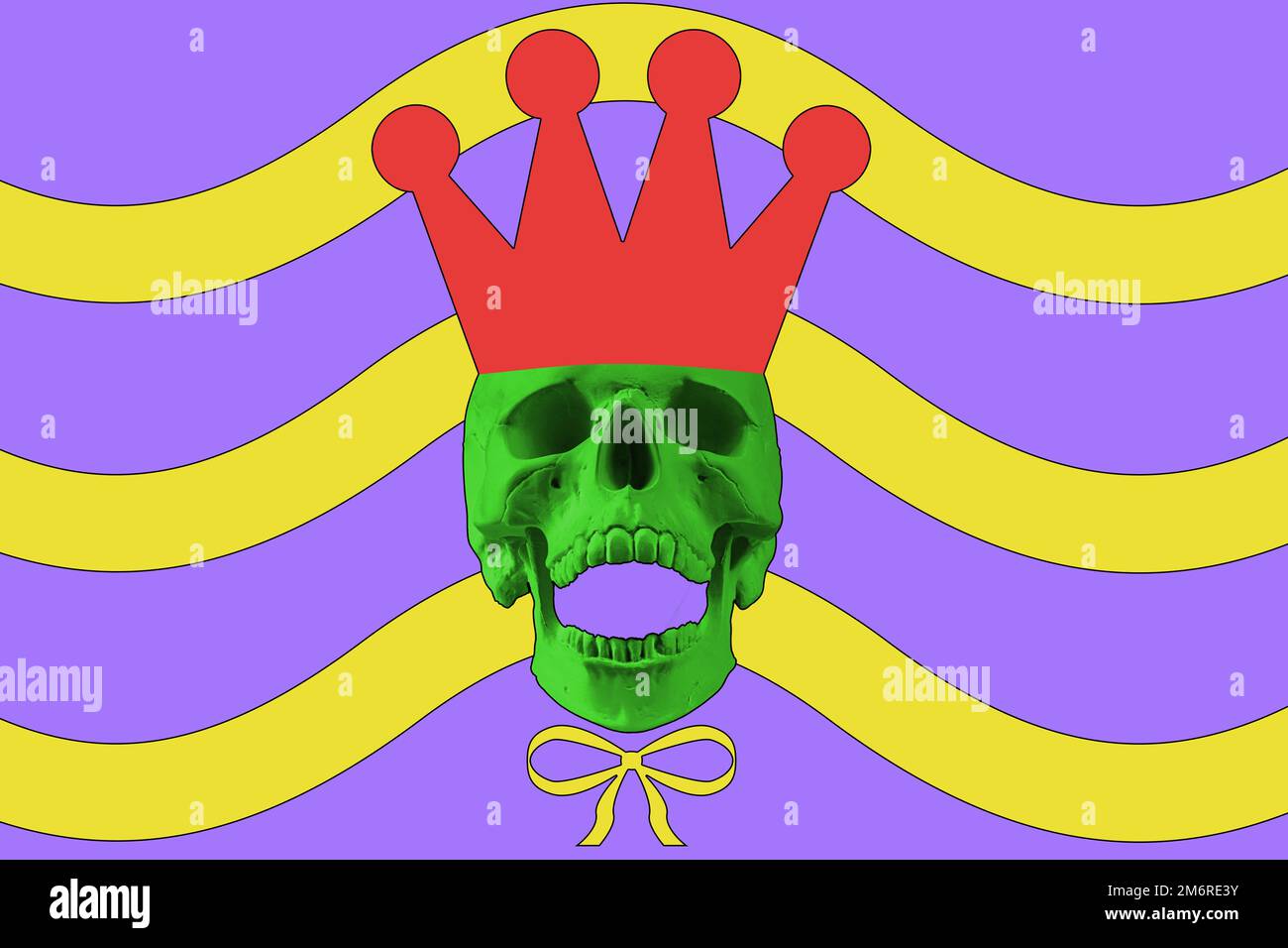 Contemporary art background with skull and crown. Digital texture backdrop. Trendy art, creative fun culture. Contemporary neura Stock Photo