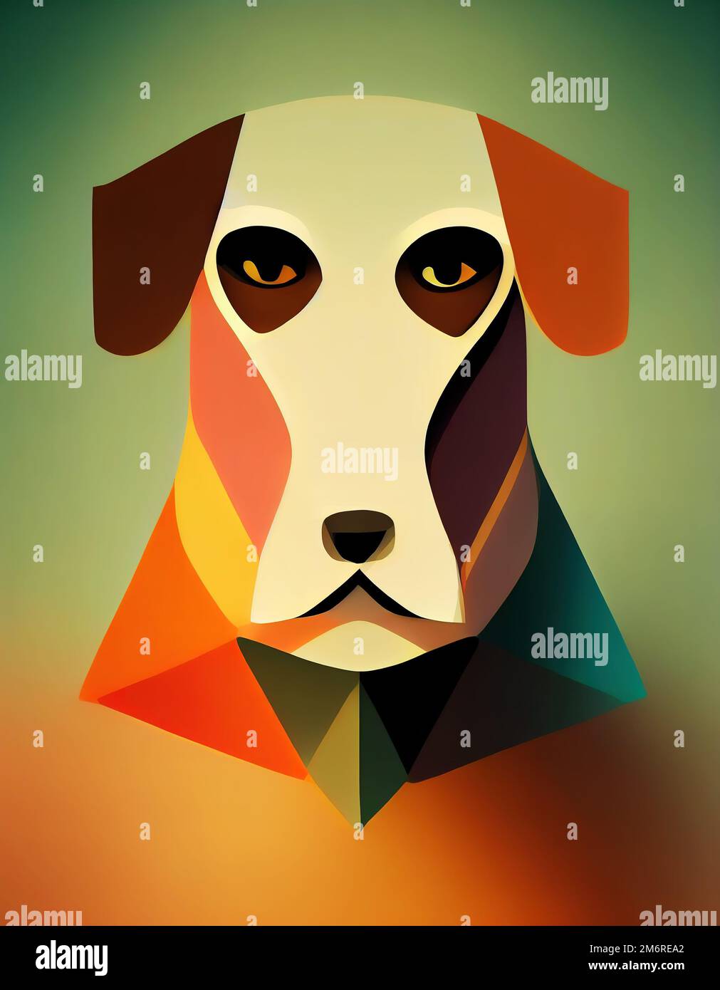 Multicolored geometric portrait of a dog. Digital illustration based on render by neural network Stock Photo