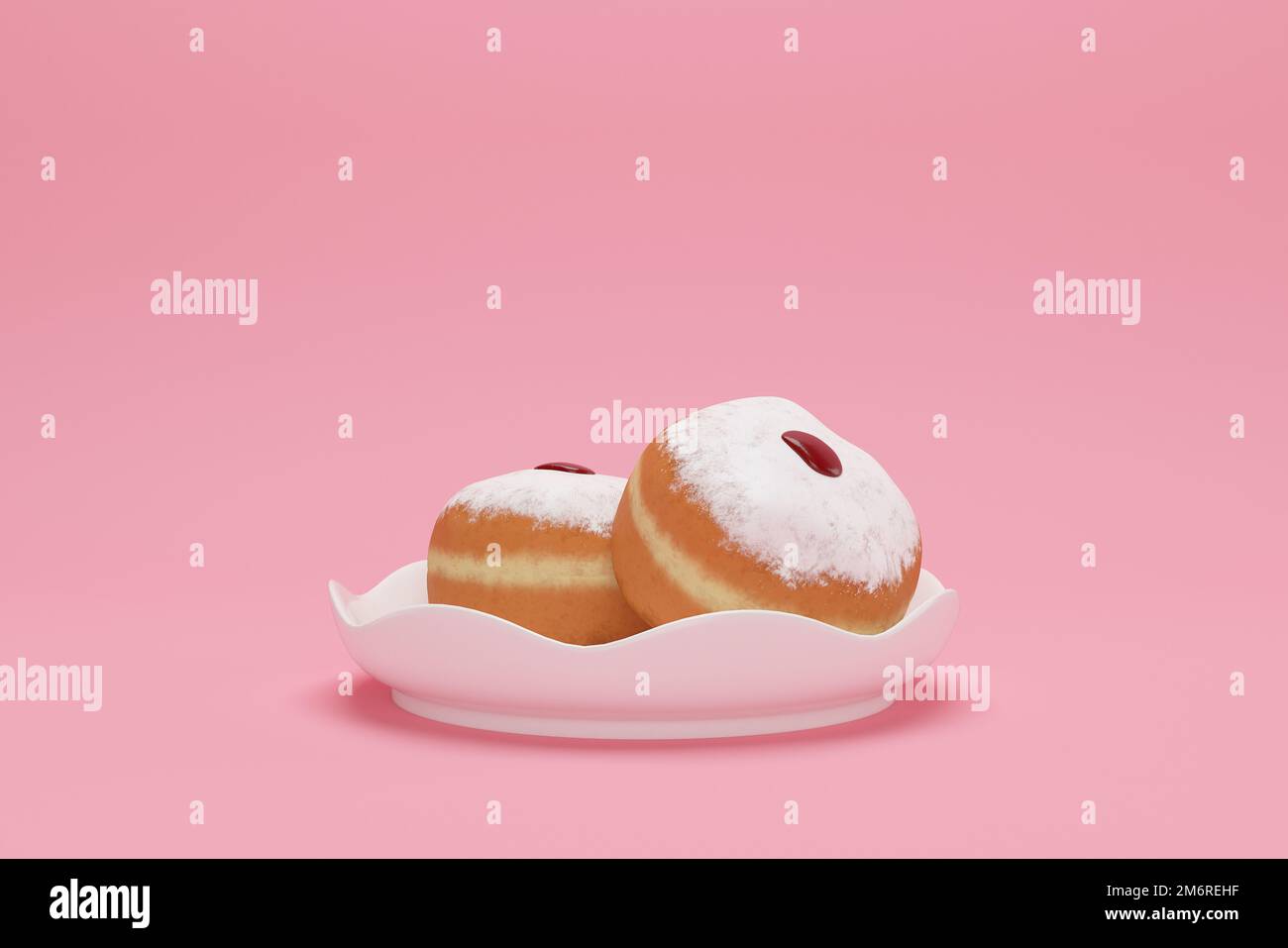 3d rendering Image of Jewish holiday Hanukkah with doughnut on a pink
