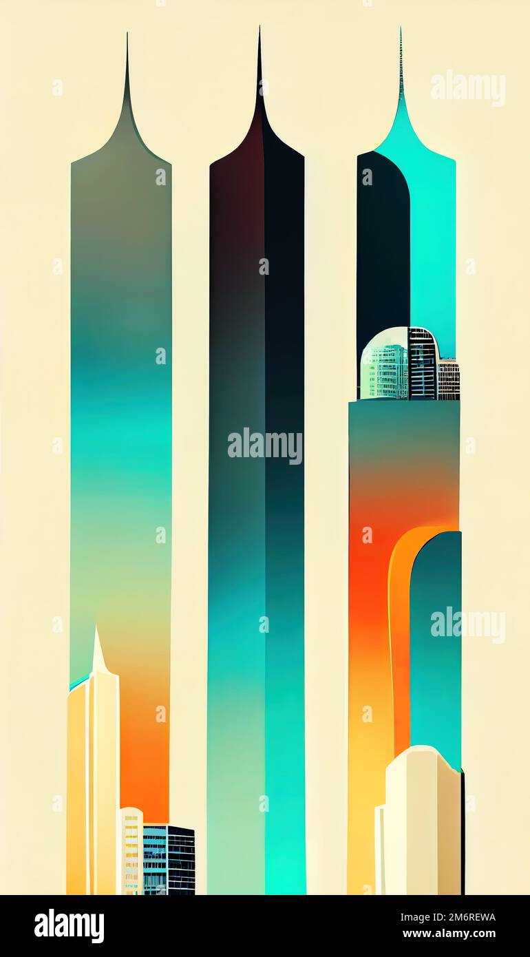 Modern skyscrapers abstract geometric pattern. Digital illustration based on render by neural network Stock Photo