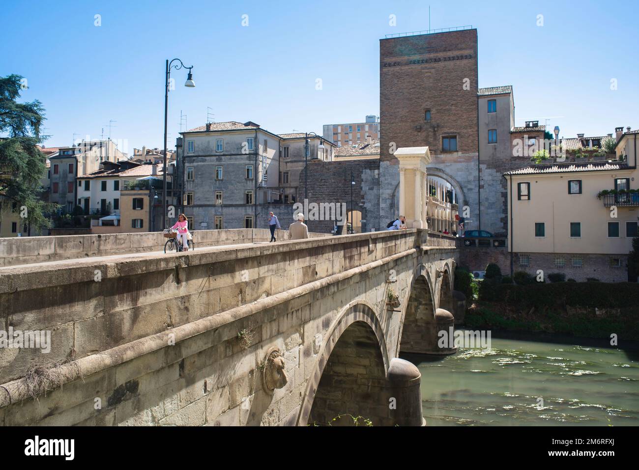 Padua Bridge, view in summer of the Ponte Molino, a Roman bridge dating from 30AD spanning the Bacchiglione in Padua (Padova), Veneto, Italy Stock Photo