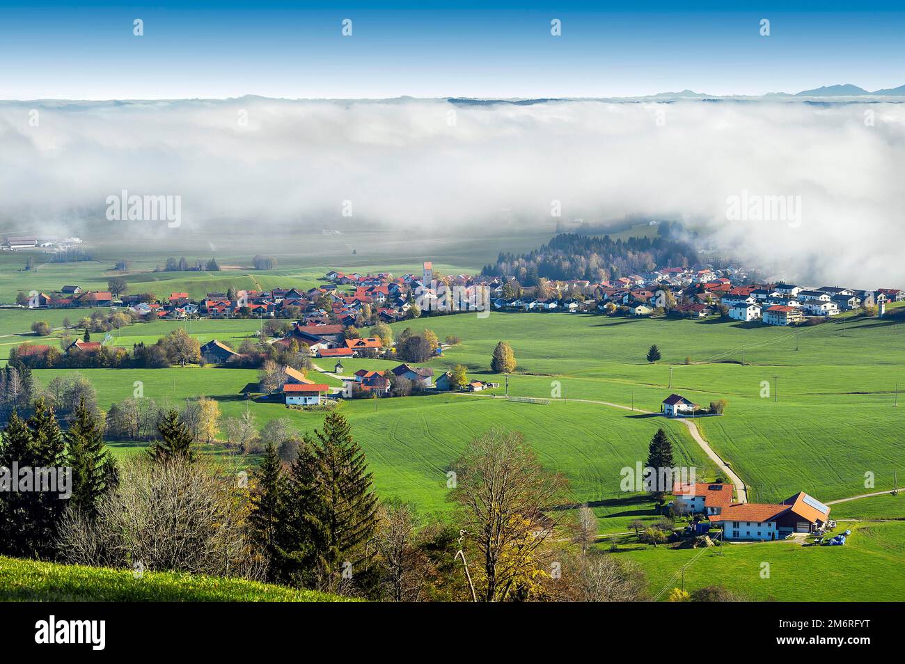 View from Blender near Kempten, on Wiggensbach with fog bank, Allgaeu