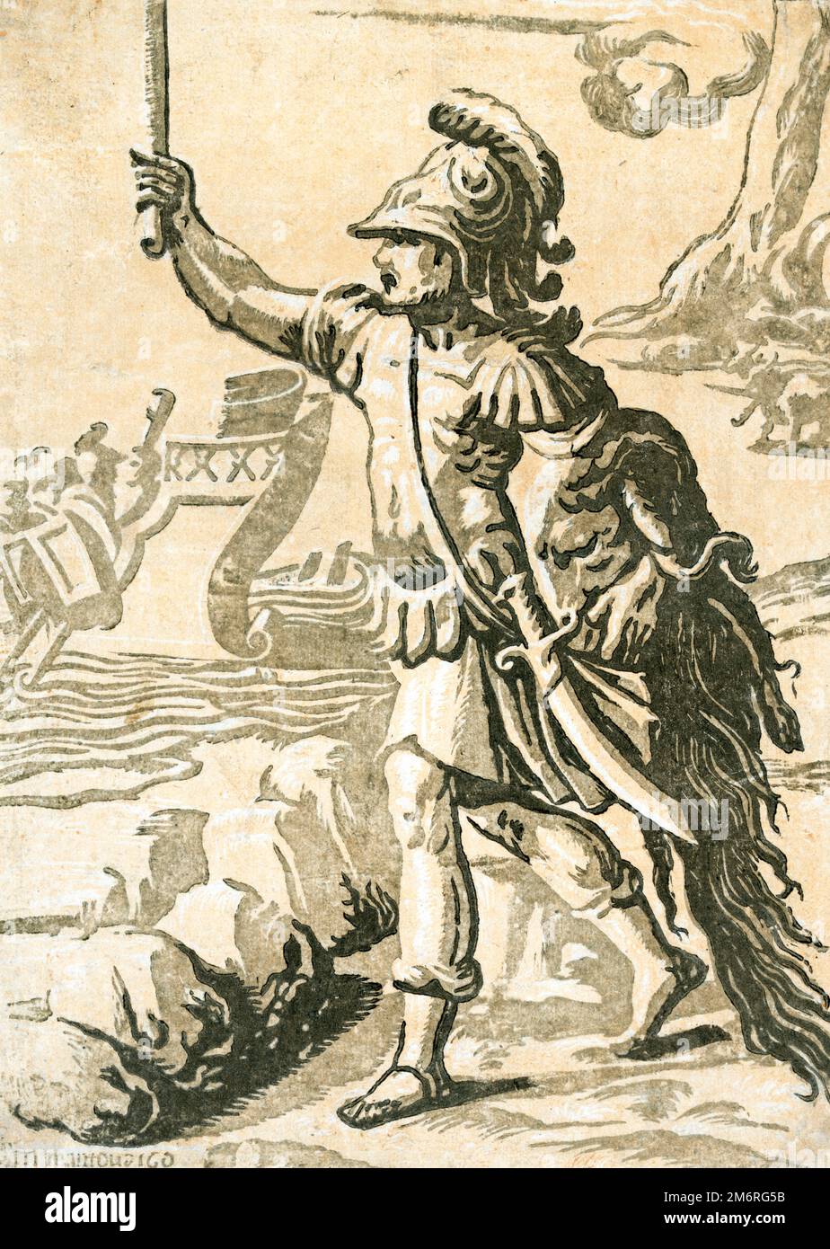 Jason and the Argonauts. Print of  Jason Returning with the Golden Fleece by Ugo da Carpi (1480-c. 1532) Stock Photo