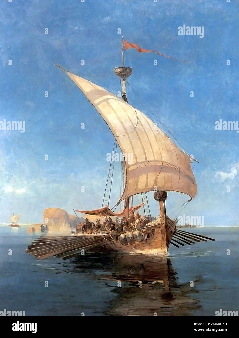 Jason and the Argonauts. Painting of Jason's ship Argo by Konstantinos Volanakis  (1837–1907). oil on canvas Stock Photo
