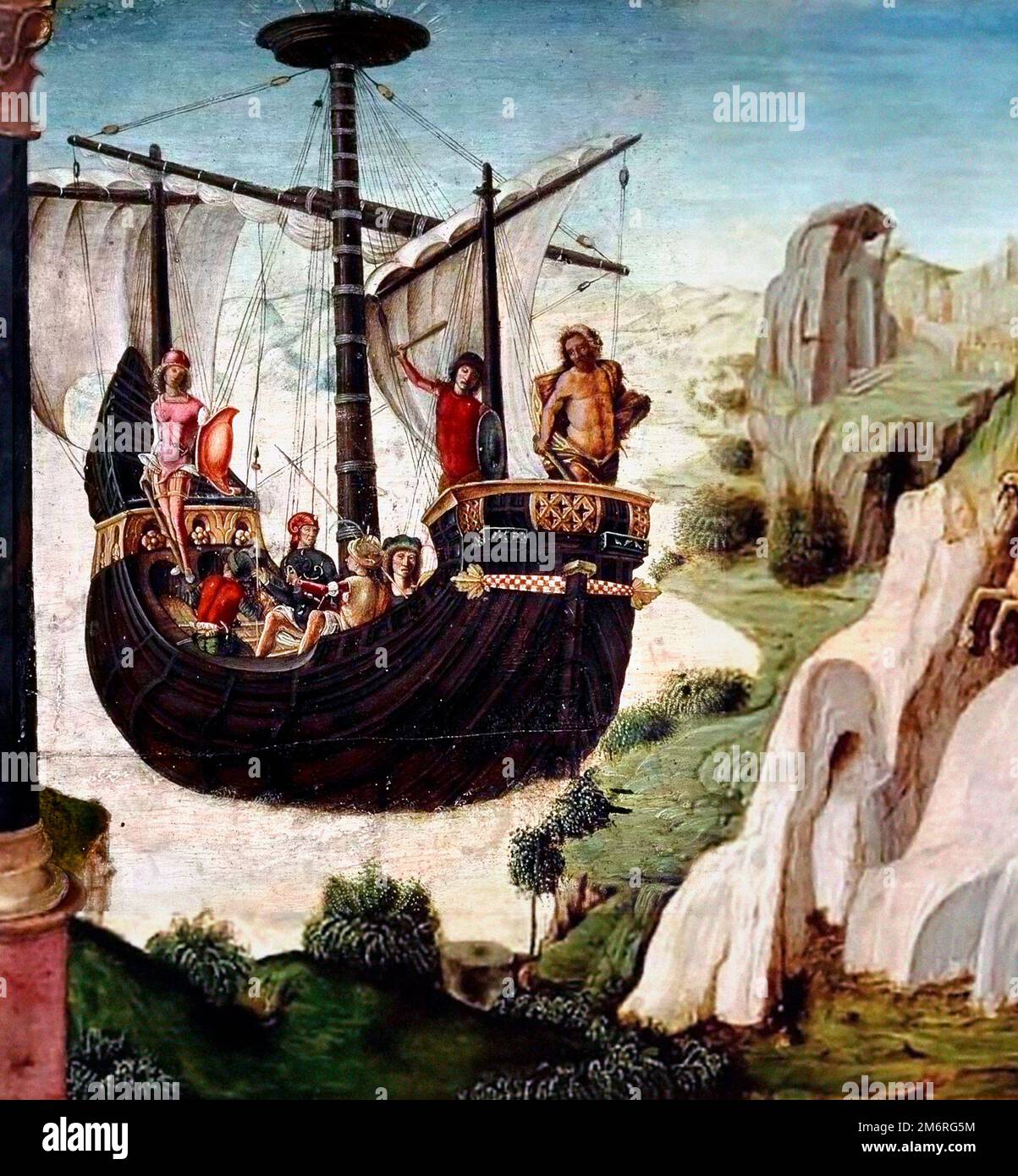 Jason and the Argonauts. Painting of Jason's ship Argo by Lorenzo Costa  (1460–1535), tempera on panel, 1500 Stock Photo