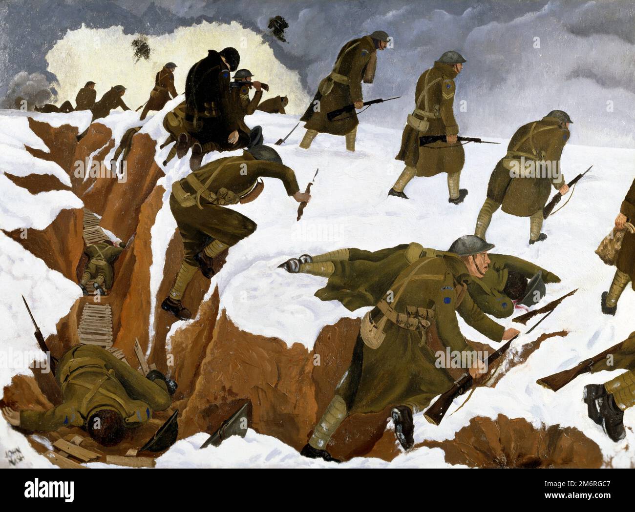 John Nash. Painting entitled 'Over The Top'. 1st Artists' Rifles at Marcoing, 30th December 1917' by John Northcote Nash (1893-1977), oil, 1918 Stock Photo