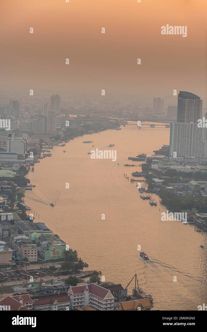 Sunset over Bangkok and the Chao Phraya River, Thailand Stock Photo - Alamy