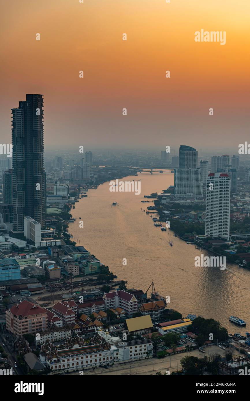 Sunset over Bangkok and the Chao Phraya River, Thailand Stock Photo - Alamy