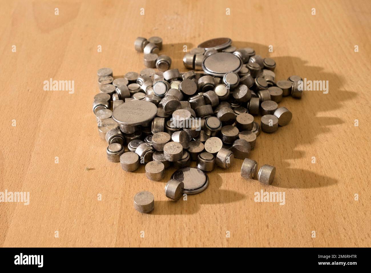 Batteries for recycling. Hearing aid and assorted button cells Stock