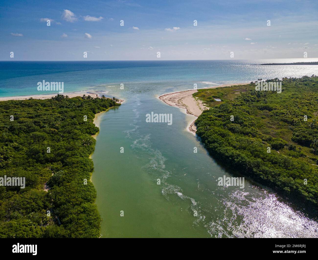 Aerial of the Unesco world heritage site biosphere reserve Sian Ka'an Biosphere Reserve, Quintana Roo, Mexico Stock Photo