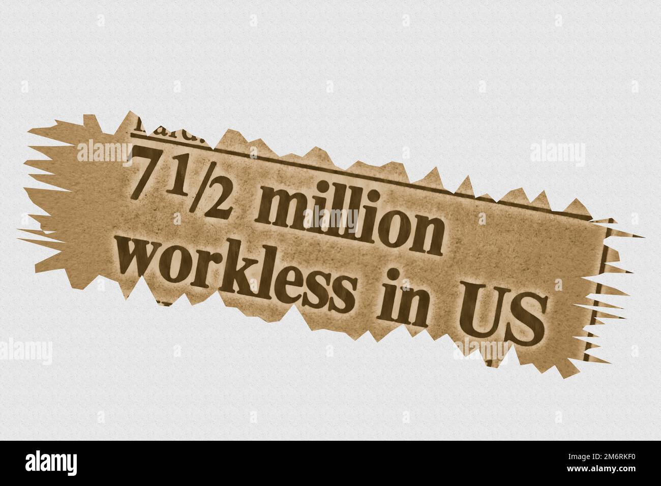 7.5 million workless in US  - news story from 1975 newspaper headline article title with highlighted overlay Stock Photo