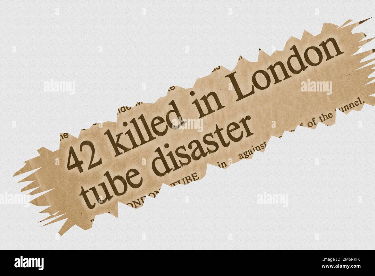 21 Killed in London tube disaster - news story from 1975 newspaper headline article title with highlight sepia overlay Stock Photo