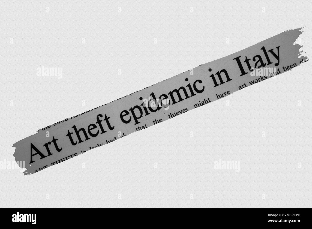 Art theft epidemic in Italy - news story from 1975 newspaper headline article title - overlay Stock Photo