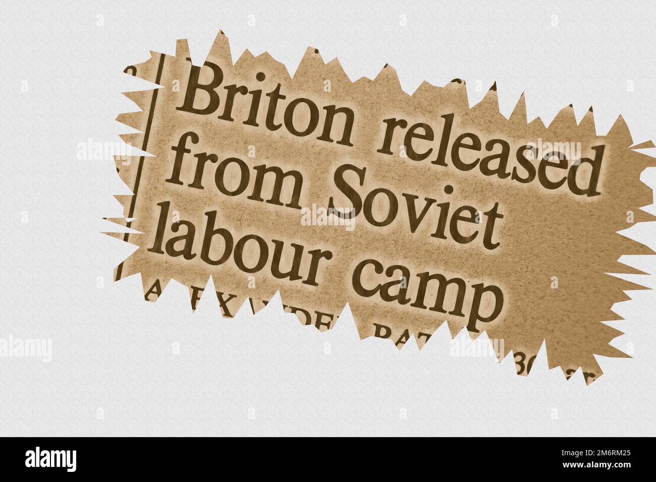 Briton released from Soviet labour camp - news story from 1975 newspaper headline article title with overlay highlight Stock Photo