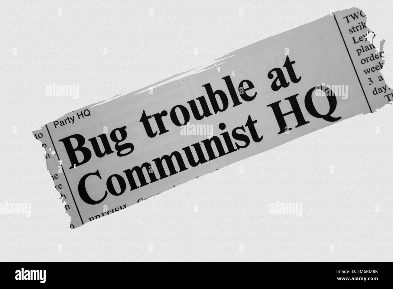 Bug trouble at Communist HQ - news story from 1975 newspaper headline article title - overlay Stock Photo