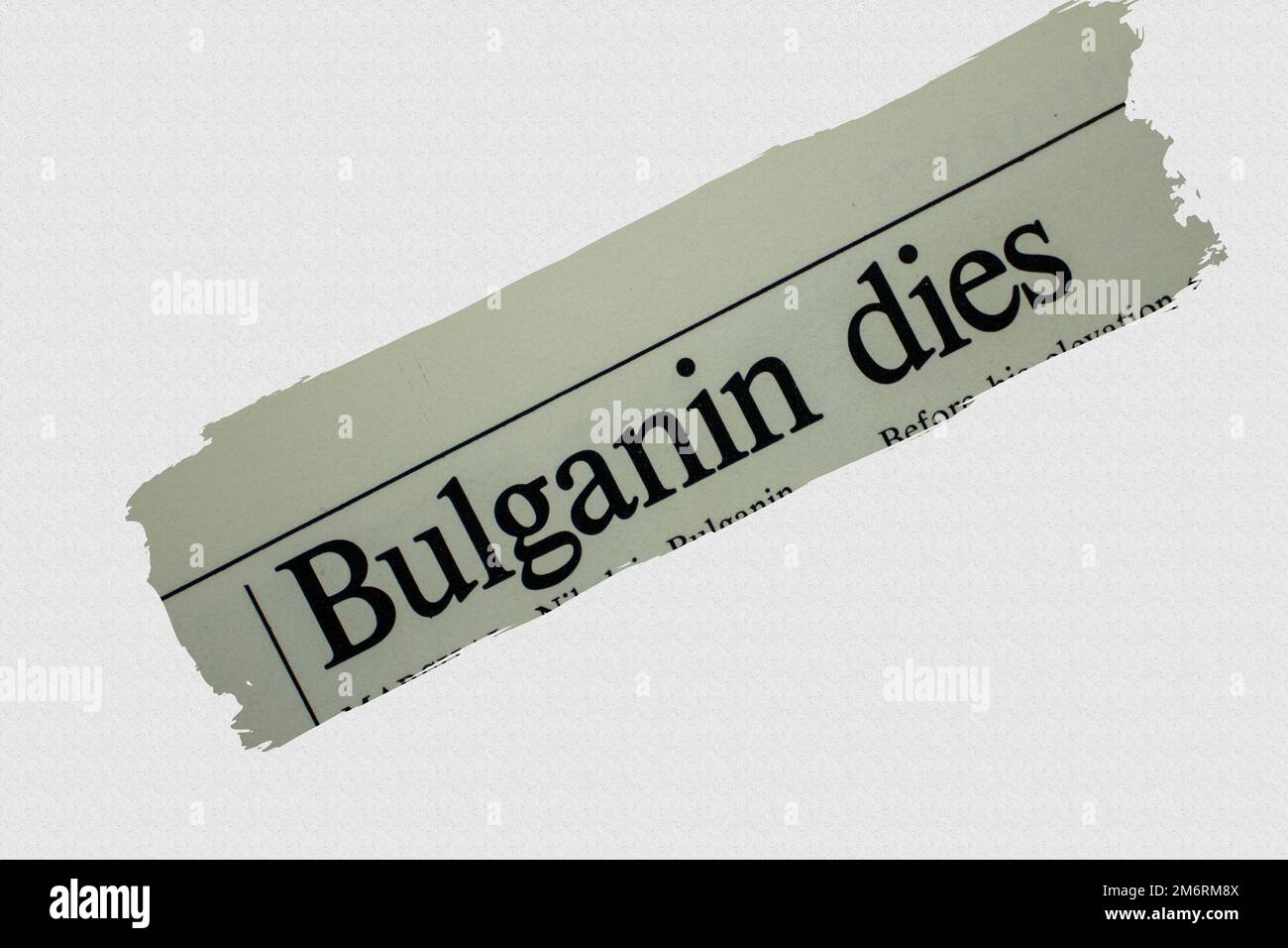 Bulganin dies - news story from 1975 newspaper headline article title with overlay Stock Photo