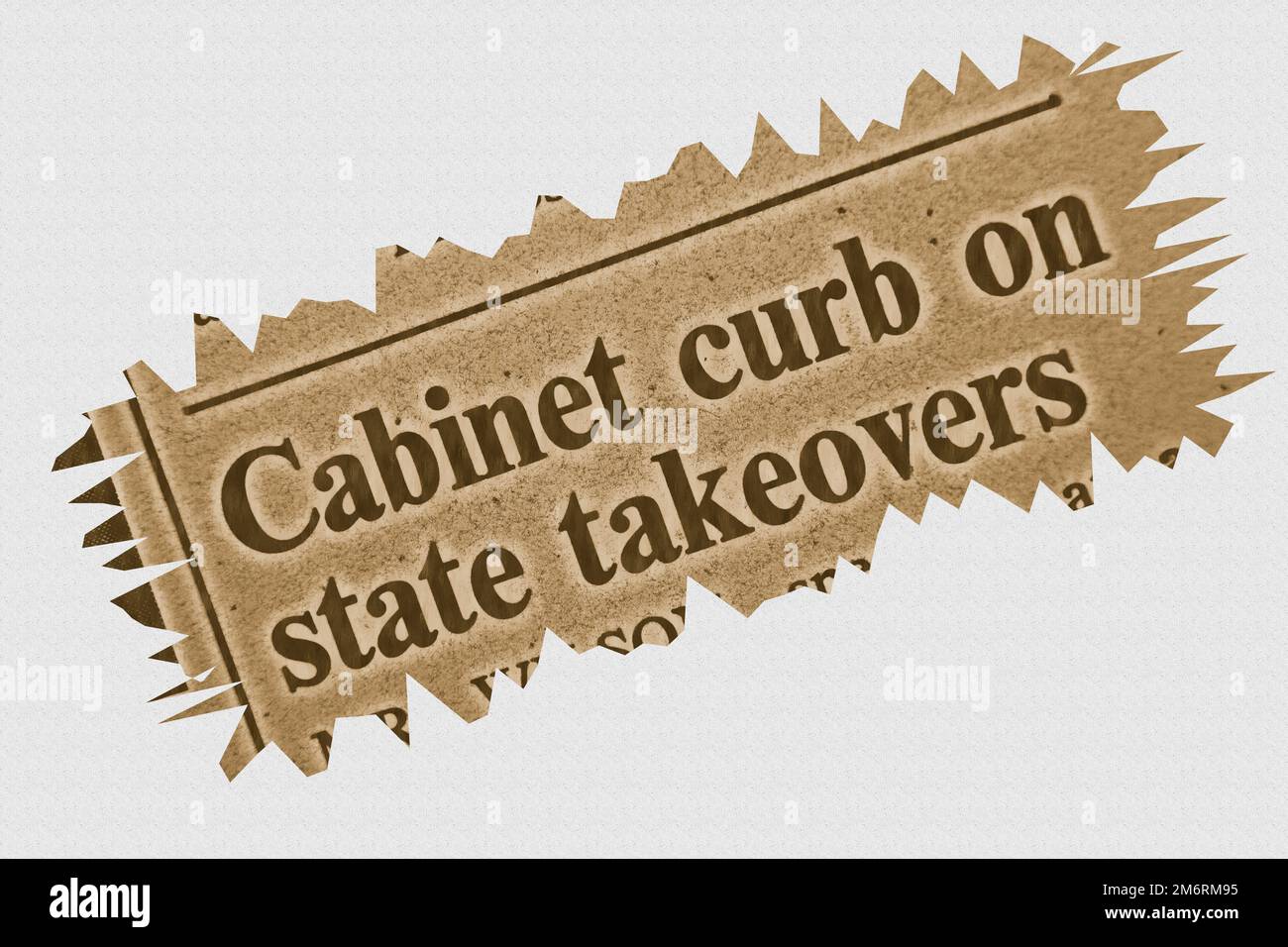 Cabinet curb on state takeovers - news story from 1975 newspaper headline article title with highlighted overlay Stock Photo