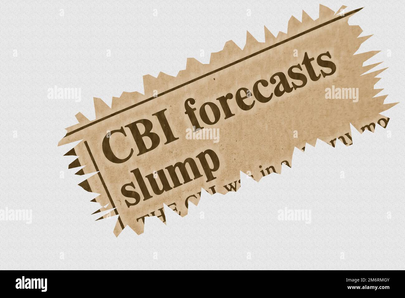 CBI forecasts slump - news story from 1975 newspaper headline article title with highlighted overlay Stock Photo