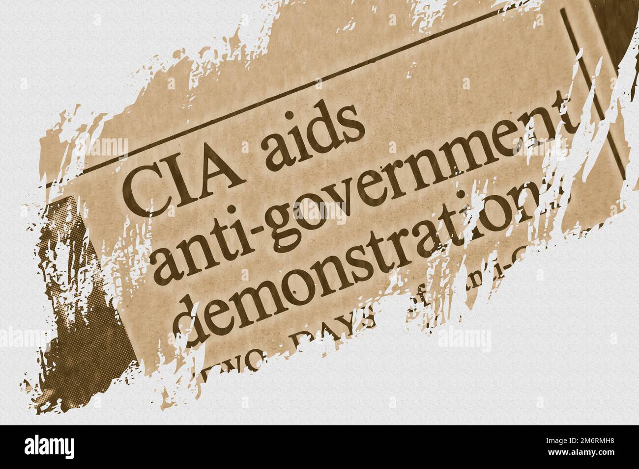 CIA aids anti-government demonstrations - news story from 1975 newspaper headline article title with overlay highlight Stock Photo