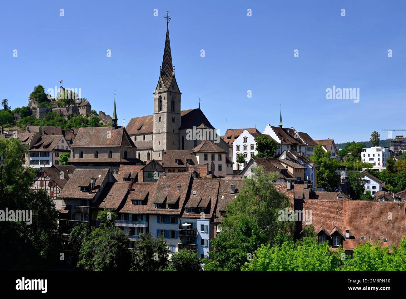 Old Town Catholic Church and Ruin Stein, Baden, Switzerland Stock 